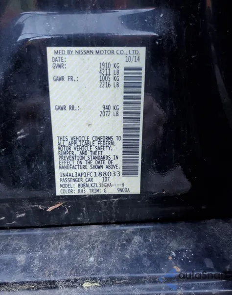 2015 Nissan Altima 2.5 z USA, uszkodzony, nr VIN 1N4AL3AP1FC188033